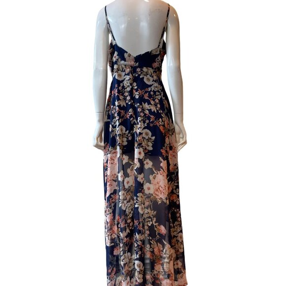 Lulus Womens Hi-Low Maxi Dress Floral Print Reflection Navy Blue Size Large - Picture 4 of 10